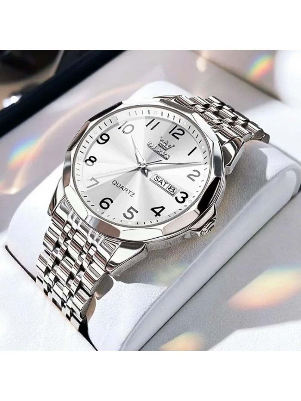 Men's All Silver Stainless Steel Analog Quartz Classic Waterproof Round Watch